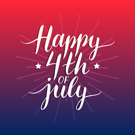 Vector Fourth of July hand lettering inscription for greeting card etc. Happy Independence Day calligraphic background.のイラスト素材