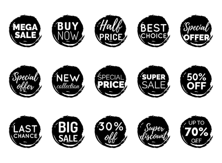 Vector set of comic speech bubbles with sale phrases. Discount card collection, Buy Now, Special Offer, Best Choice etc.のイラスト素材