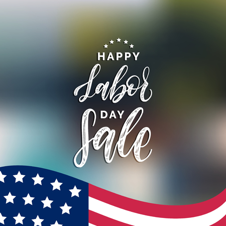 Vector Happy Labor Day Sale card. Poster with hand lettering of national american holiday. Special offer banner.のイラスト素材