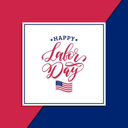 Vector Happy Labor Day Sale card. Poster with hand lettering of national american holiday. Special offer banner.のイラスト素材
