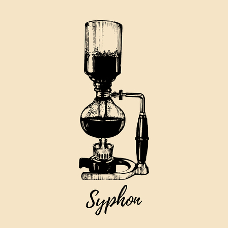 Vector Syphon illustration. Hand sketched maker for alternative coffee brewing. Cafe, restaurant menu design conceptのイラスト素材