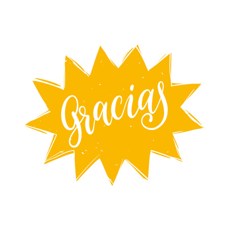 Vector Gracias calligraphy, spanish translation of Thank You phrase. Hand lettering in speech bubbleのイラスト素材