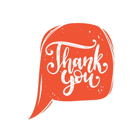 Vector calligraphy of Thank You phrase. Hand lettering in speech bubbleのイラスト素材