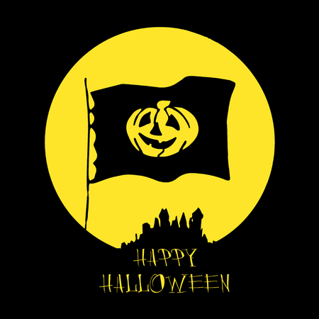 Pumpkin vector illustration with Happy Halloween lettering. All Saints Eve background. Festive label, card design.のイラスト素材
