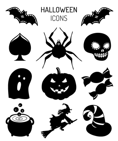Halloween icons, signs. Vector illustrations of October 31 night. All Saints Day elements collectionのイラスト素材