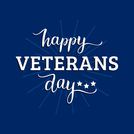 Vector illustration with Happy Veterans Day lettering. November 11 holiday background. Celebration poster. Greeting cardのイラスト素材