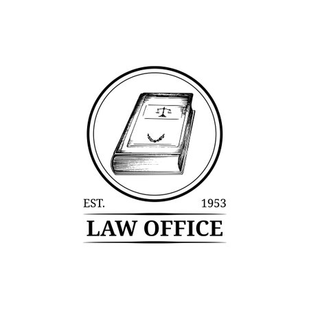 Law office symbol with code illustration. Vector attorney, advocate label, juridical firm badge. Act, legal icon design.のイラスト素材