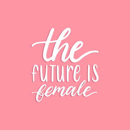 The Future Is Female hand lettering print. Vector calligraphic illustration of feminist movement on pink background.のイラスト素材