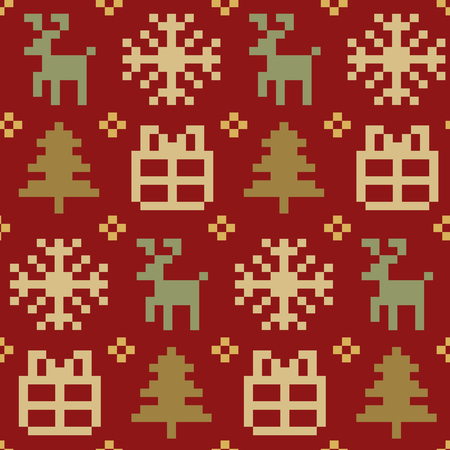 Vector knitted Christmas seamless pattern. New Year pixel endless texture. Nativity background.のイラスト素材