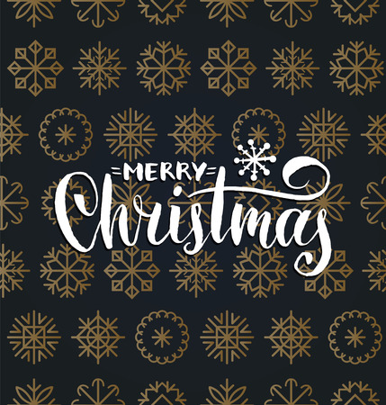 Vector Merry Christmas lettering design on snowflakes background. New Year seamless pattern for greeting card.のイラスト素材