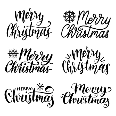 Vector handwritten Merry Christmas calligraphy set. Collection of Nativity and New Year lettering.のイラスト素材