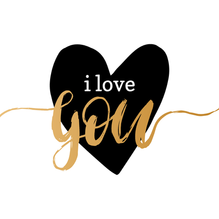 Vector hand lettering phrase I Love You. February 14 calligraphy on heart shape background. Valentines day typographyのイラスト素材