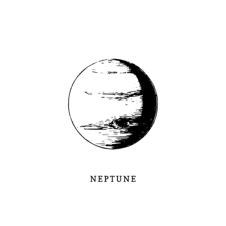 Neptune planet image on white background. Hand drawn vector illustrationのイラスト素材