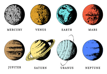 Solar system infographics in vector. Hand drawn illustration of eight planetsのイラスト素材