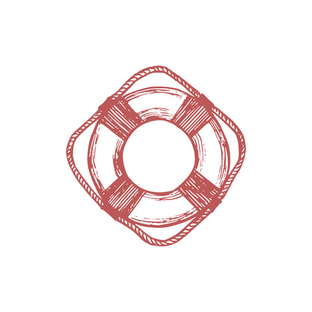 Drawn illustration of lifebuoy in vector. Marine background. Naval symbol.のイラスト素材