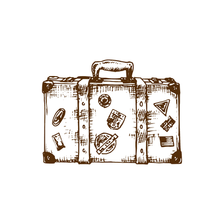 Hand sketch of suitcase. Vector illustration. Travel symbol. Used for tourist emblem design,poster etc.のイラスト素材