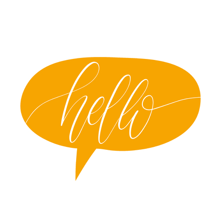 Dialog window with handwritten phrase Hello.Speech bubble in vector.のイラスト素材