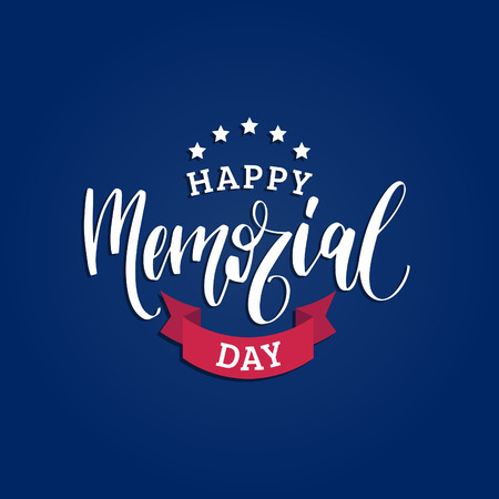 Happy Memorial Day handwritten phrase in vector. National american holiday illustration with stars and ribbon.のイラスト素材