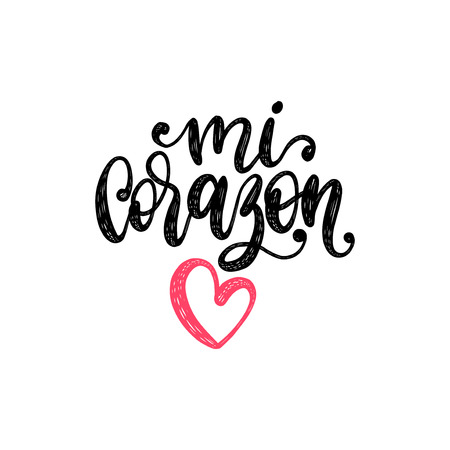 Mi Corazon, vector hand lettering. Translation from Spanish of phrase My Heart. Calligraphic romantic inscription.のイラスト素材