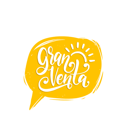 Gran Venta, vector hand lettering. Translation from Spanish to English of phrase Big Sale. Calligraphic inscription in speech bubble.のイラスト素材