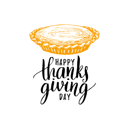 Happy Thanksgiving Day, hand lettering on white background.のイラスト素材