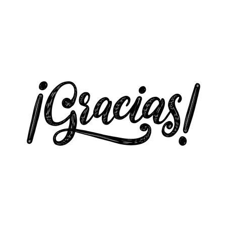 Gracias, calligraphy. Spanish translation of Thank You phrase. Vector hand lettering on white background.の写真素材