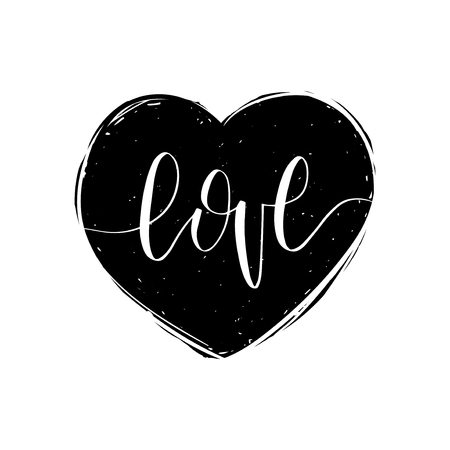 Love hand lettering phrase. Vector Valentines Day calligraphy in heart shape. International Womens Day typographyのイラスト素材