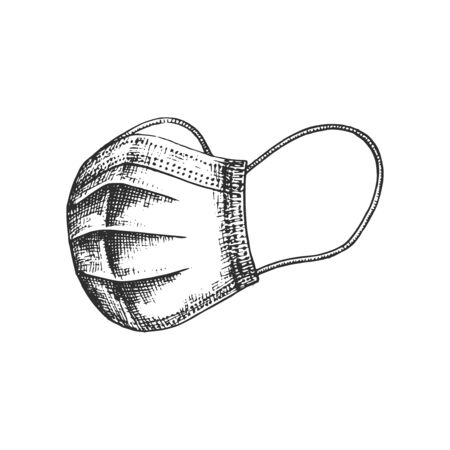 A face mask, graphic illustration in vector. Hand sketch of protective medical wear.のイラスト素材