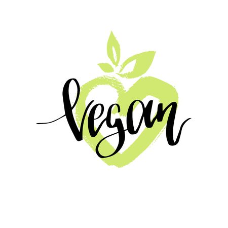 Eco, organic food logo. Word Vegan hand lettering. Healthy farm sign vector illustration. Tag for products packaging.のイラスト素材