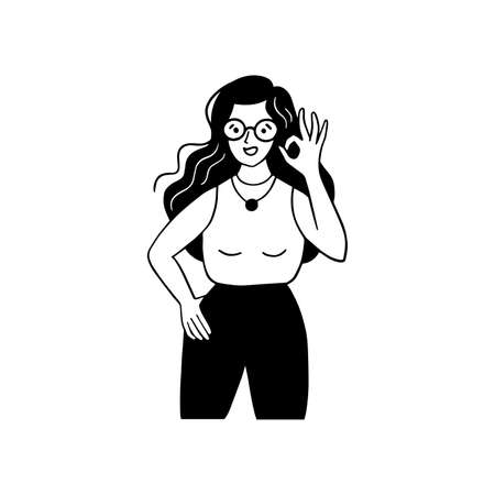 Woman with gesture of Ok sign. Human emotion sign.のイラスト素材
