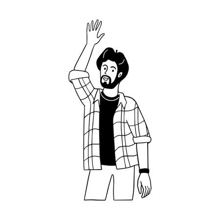Man with gesture of hand up. Human emotion sign.のイラスト素材