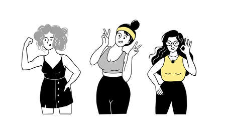 Women with victory fingers, ok sign, clenched fistのイラスト素材