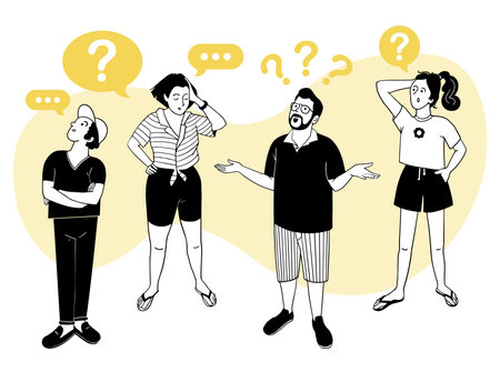 People with gestures of questioning. Emotion signsのイラスト素材
