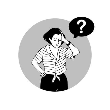 Woman thinking problem. Portrait of smart girl.のイラスト素材