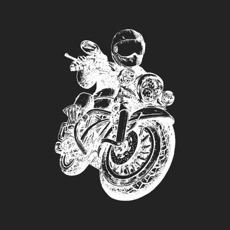 Rider on bike, drawn sketch on black background.のイラスト素材