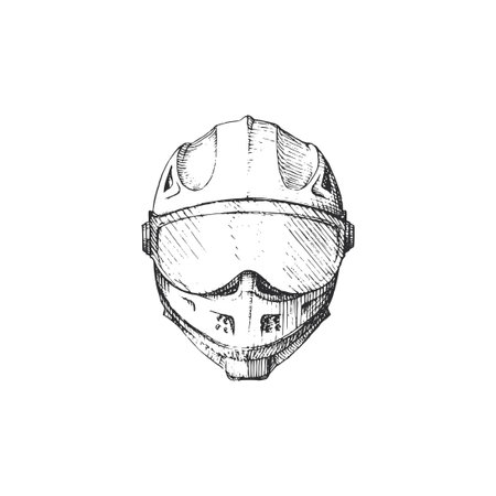 Motorcycle helmet drawing. Drawn sketch in vector.のイラスト素材