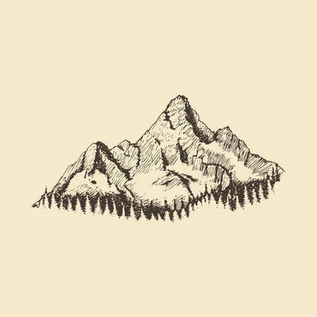 Alpine mount, vector sketch of for label, poster.のイラスト素材