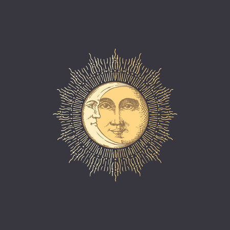 Sun, Moon, vector drawings. Esoteric vintage signsのイラスト素材