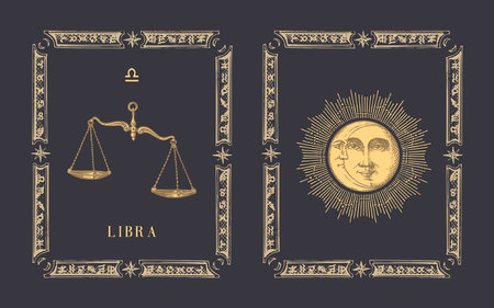 Libra zodiac symbol, horoscope card in vector.のイラスト素材