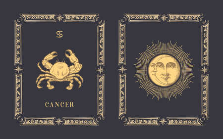 Cancer zodiac symbol, horoscope card in vector.のイラスト素材