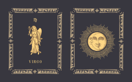 Virgo zodiac symbol, horoscope card in vector.のイラスト素材