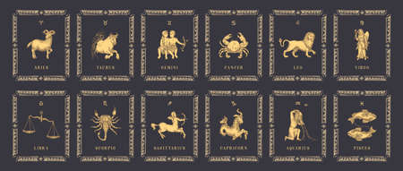 Vintage horoscope cards in vector. Zodiac symbols.のイラスト素材