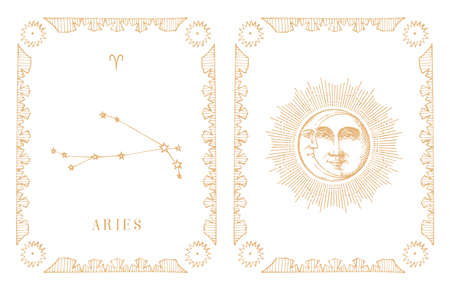 Aries zodiac constellation, vintage card in vectorのイラスト素材