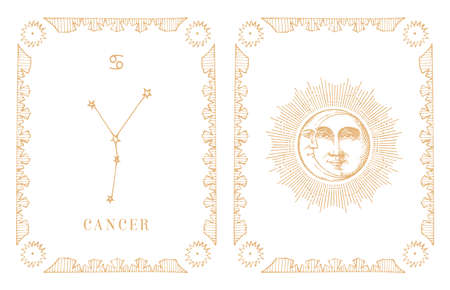 Cancer zodiac constellation, old card in vectorのイラスト素材