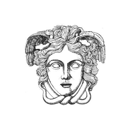 Medusa, illustration in vector. Gorgo head drawingのイラスト素材