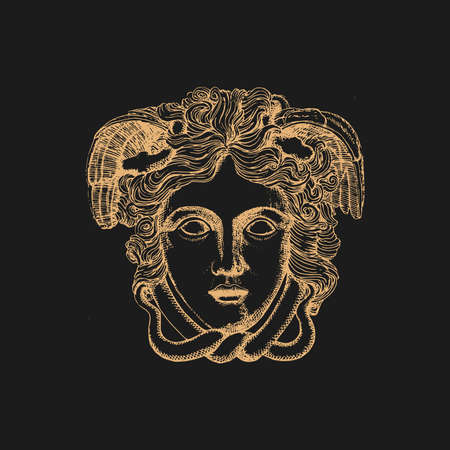 Medusa, illustration in vector. Gorgo head drawingのイラスト素材
