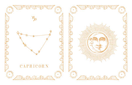 Capricorn zodiac constellation, old card in vectorのイラスト素材