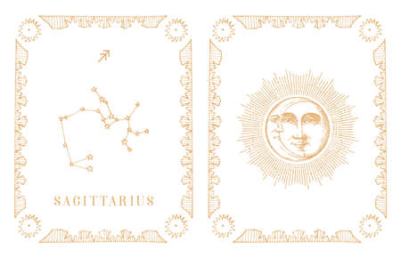 Sagittarius zodiac stars, vintage card in vector.のイラスト素材