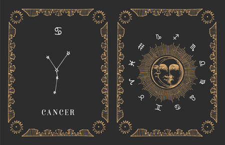 Cancer zodiac constellation, old card in vector.のイラスト素材
