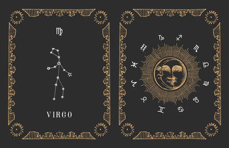 Virgo zodiac constellation, old card in vector.のイラスト素材